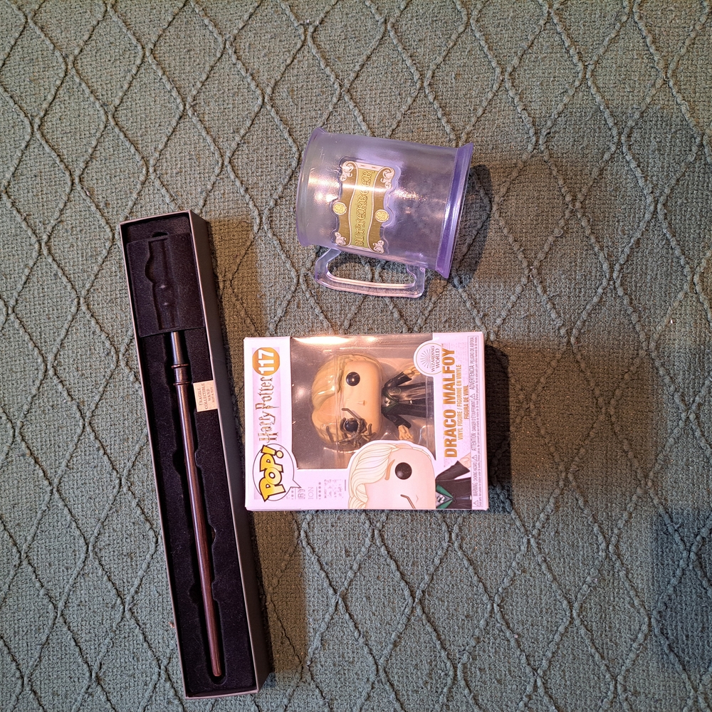 Draco Malfoy Funko Pop with Wand and Mug
